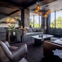 lounge area with modern couches