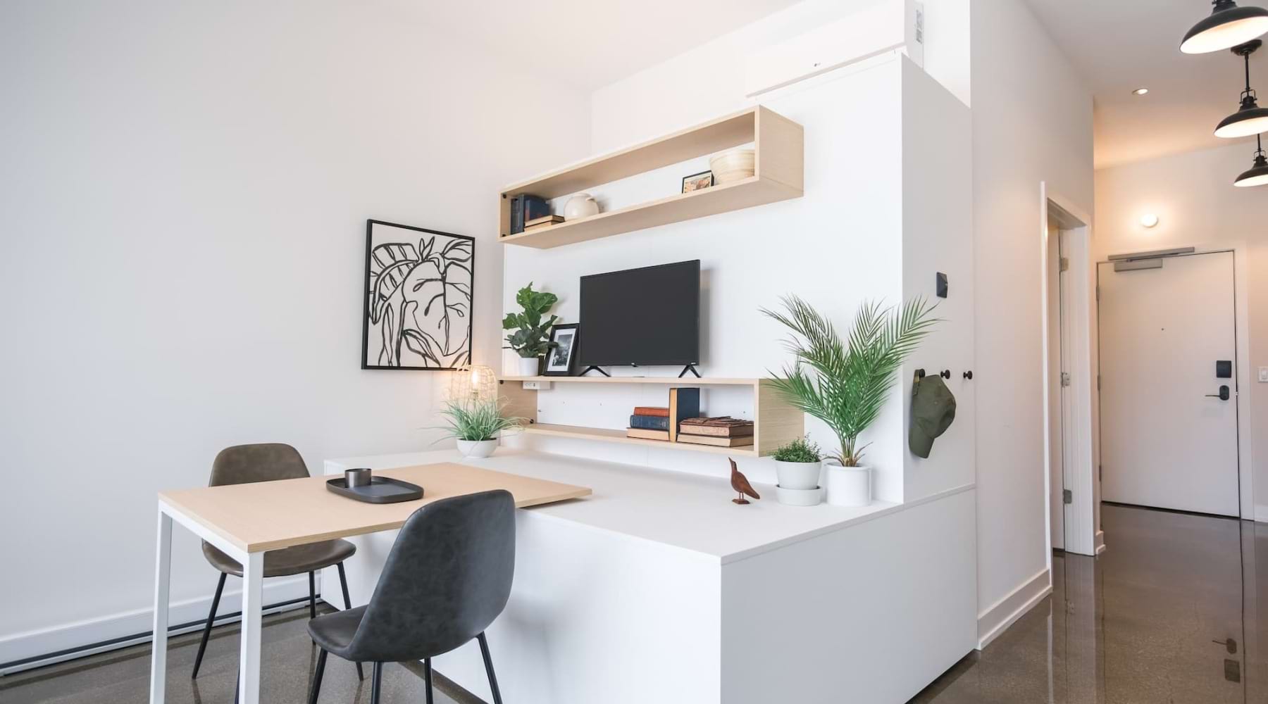 study and dining area in a bright room