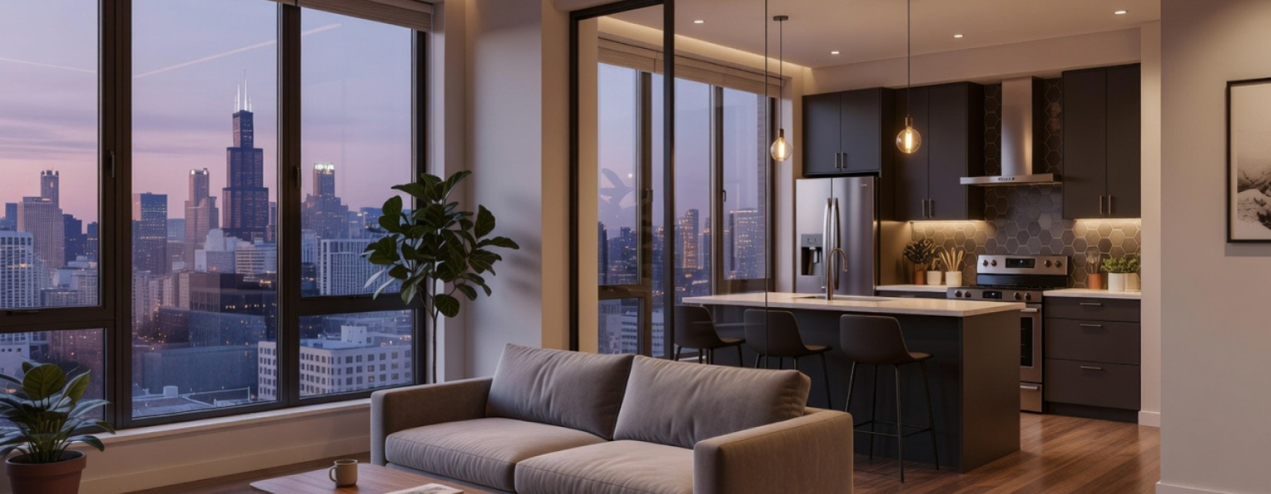 Modern studio apartment with Chicago skyline view - Studio apartments West Loop
