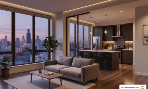 Modern studio apartment with Chicago skyline view - Studio apartments West Loop