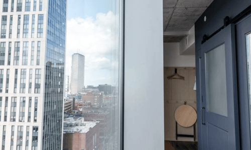 city skyline view from modern apartment - Apartments with city views